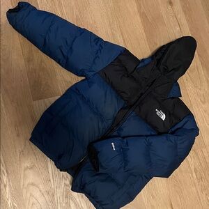 The North Face Reversible Navy and Black/All Black Hooded 550 Jacket, Boys M